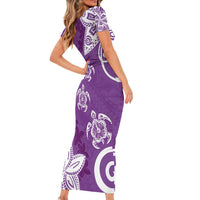 Polynesia Family Matching Short Sleeve Bodycon Dress and Hawaiian Shirt Purple Tribal Turtle Floral Pattern LT05 - Polynesian Pride