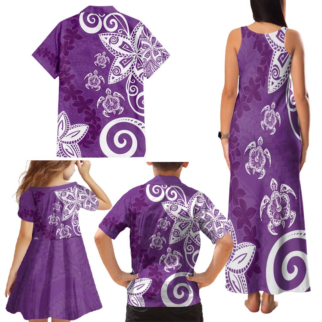 Polynesia Family Matching Tank Maxi Dress and Hawaiian Shirt Purple Tribal Turtle Floral Pattern LT05 - Polynesian Pride