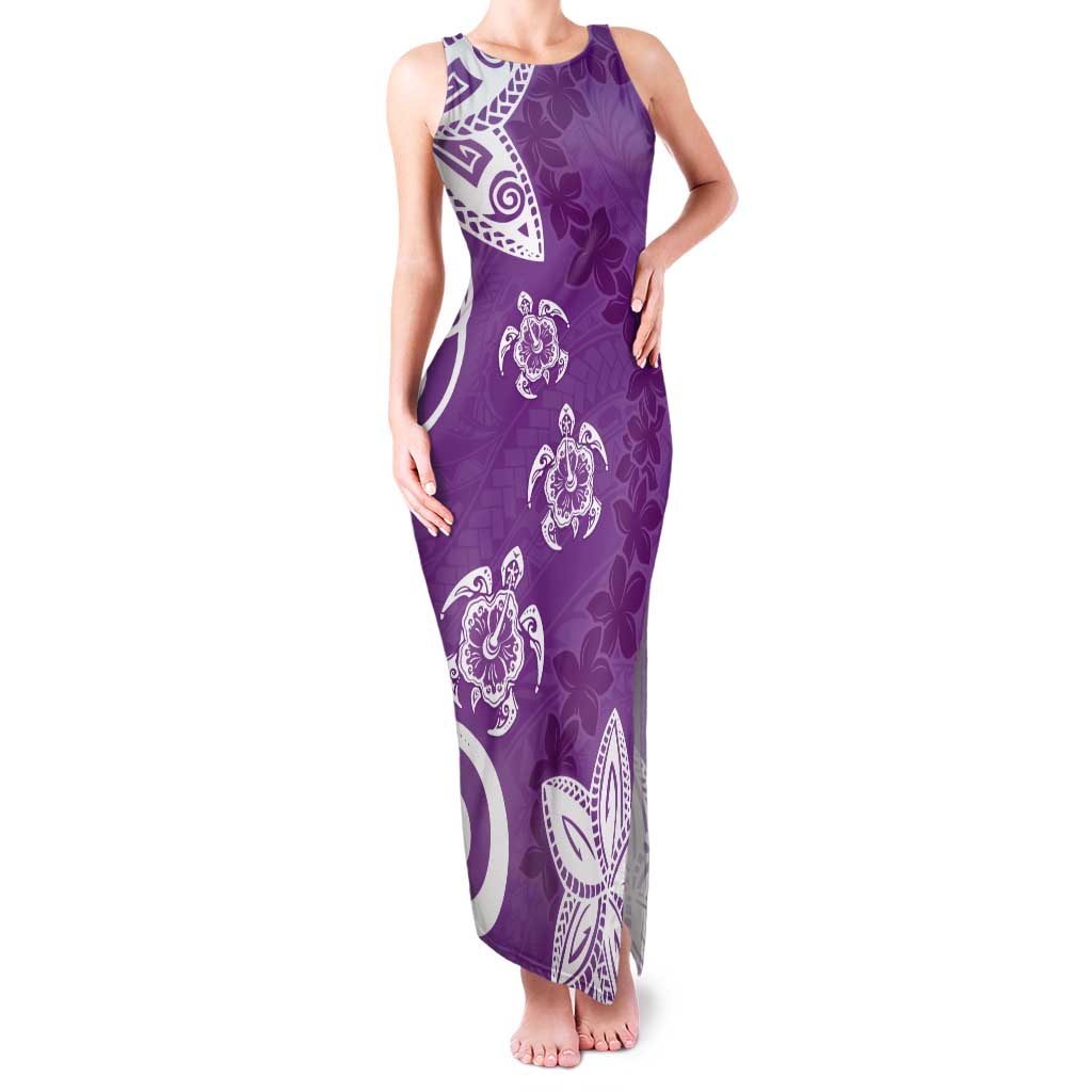 Polynesia Family Matching Tank Maxi Dress and Hawaiian Shirt Purple Tribal Turtle Floral Pattern LT05 Mom's Dress Purple - Polynesian Pride