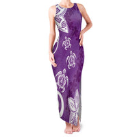 Polynesia Family Matching Tank Maxi Dress and Hawaiian Shirt Purple Tribal Turtle Floral Pattern LT05 Mom's Dress Purple - Polynesian Pride