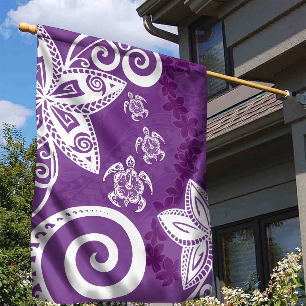 Polynesia Garden Flag Purple Tribal Turtle Floral Pattern LT05 - Polynesian Pride