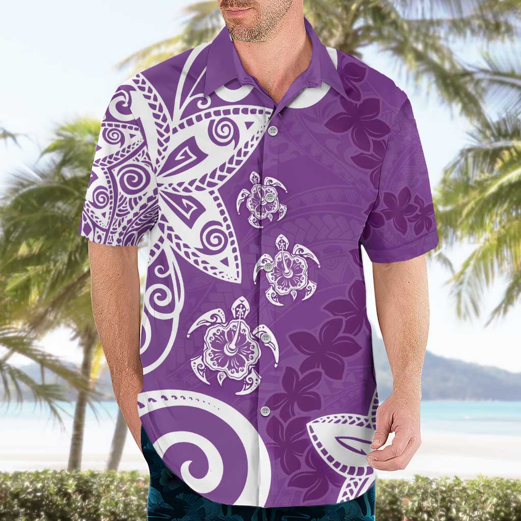 Polynesia Hawaiian Shirt Purple Tribal Turtle Floral Pattern LT05 - Polynesian Pride