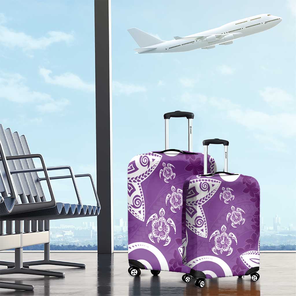 Polynesia Luggage Cover Purple Tribal Turtle Floral Pattern