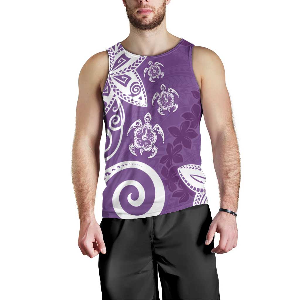 Polynesia Men Tank Top Purple Tribal Turtle Floral Pattern