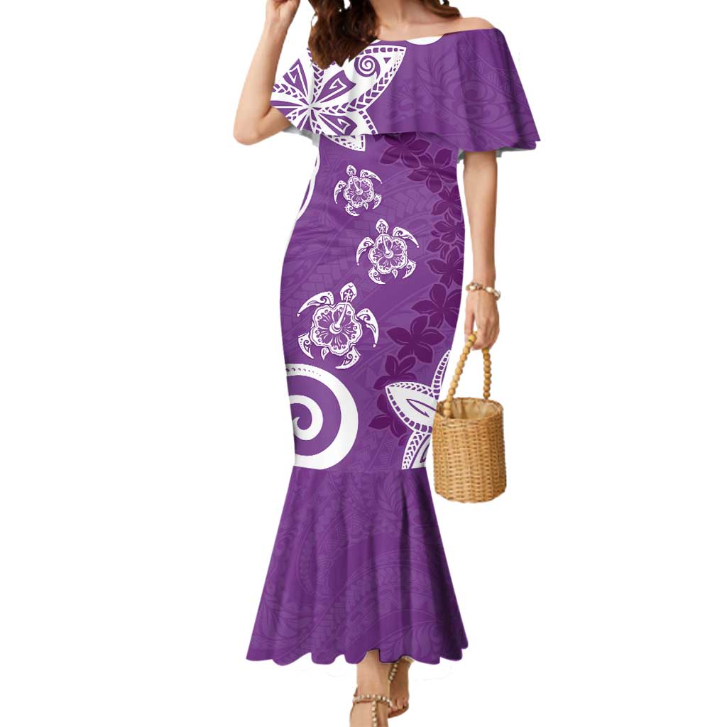 Polynesia Mermaid Dress Purple Tribal Turtle Floral Pattern LT05 Women Purple - Polynesian Pride