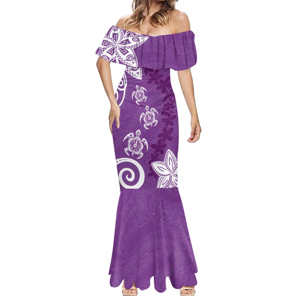 Polynesia Mermaid Dress Purple Tribal Turtle Floral Pattern LT05 - Polynesian Pride