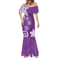 Polynesia Mermaid Dress Purple Tribal Turtle Floral Pattern LT05 - Polynesian Pride