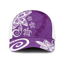 Polynesia Mesh Trucker Cap Purple Tribal Turtle Floral Pattern - Polynesian Pride