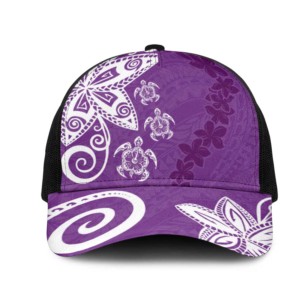 Polynesia Mesh Trucker Cap Purple Tribal Turtle Floral Pattern - Polynesian Pride