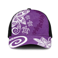 Polynesia Mesh Trucker Cap Purple Tribal Turtle Floral Pattern - Polynesian Pride