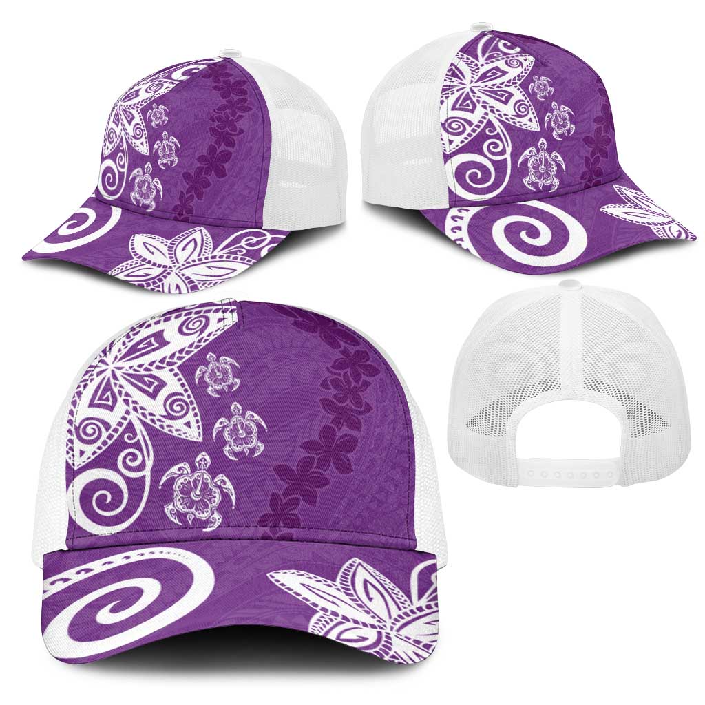 Polynesia Mesh Trucker Cap Purple Tribal Turtle Floral Pattern - Polynesian Pride