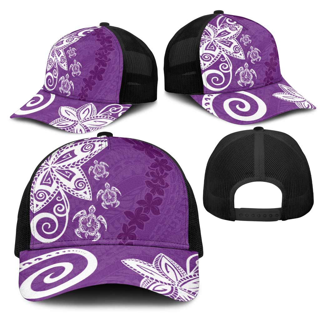 Polynesia Mesh Trucker Cap Purple Tribal Turtle Floral Pattern - Polynesian Pride
