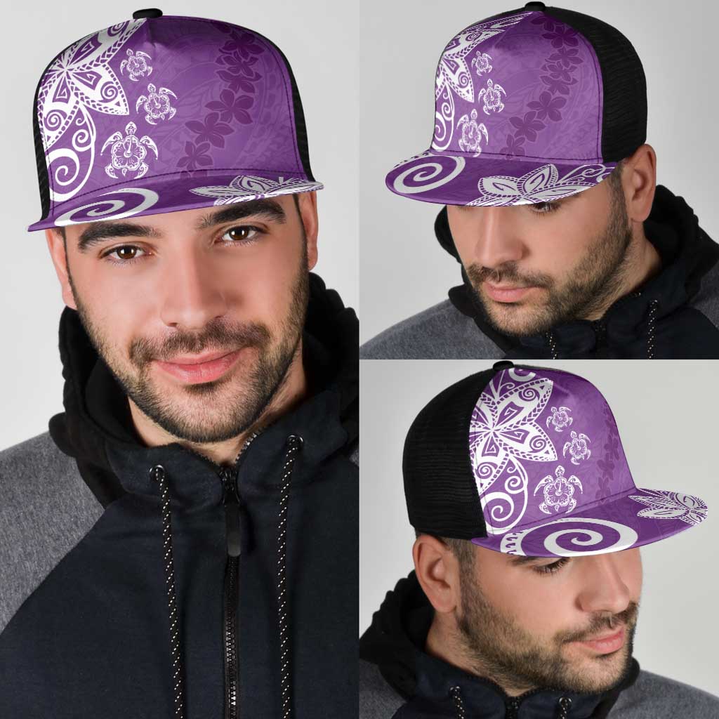 Polynesia Mesh Trucker Cap Purple Tribal Turtle Floral Pattern - Polynesian Pride