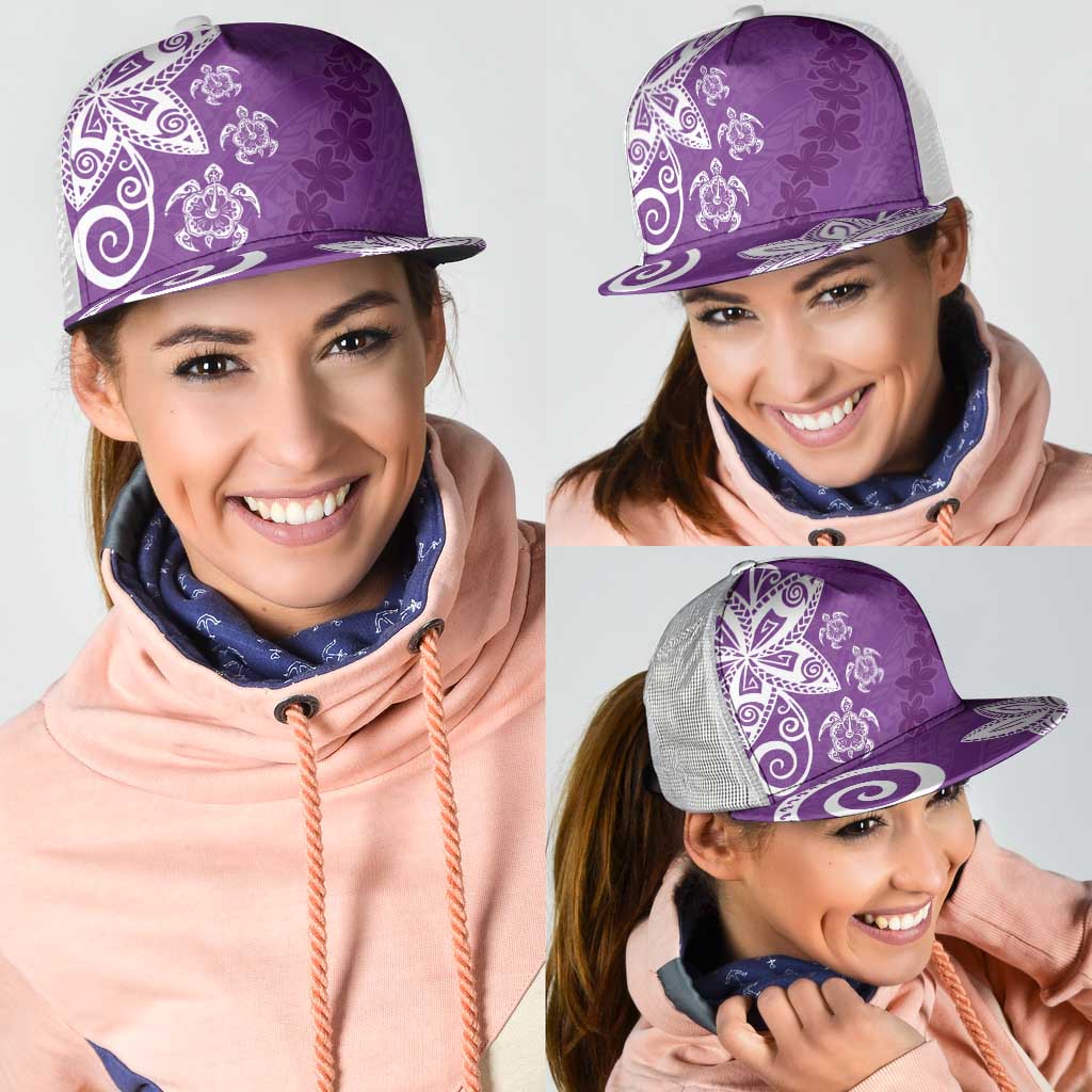 Polynesia Mesh Trucker Cap Purple Tribal Turtle Floral Pattern - Polynesian Pride