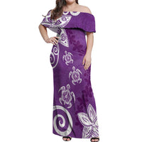 Polynesia Off Shoulder Maxi Dress Purple Tribal Turtle Floral Pattern LT05 Women Purple - Polynesian Pride