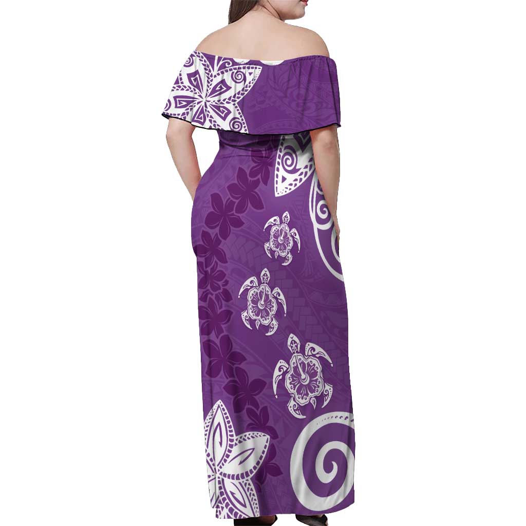 Polynesia Off Shoulder Maxi Dress Purple Tribal Turtle Floral Pattern LT05 - Polynesian Pride