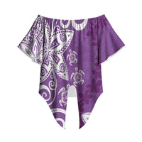 Polynesia Off Shoulder Wrap Waist Top Purple Tribal Turtle Floral Pattern LT05 Purple - Polynesian Pride