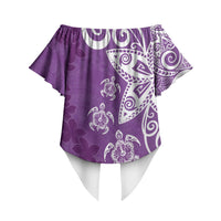 Polynesia Off Shoulder Wrap Waist Top Purple Tribal Turtle Floral Pattern LT05 - Polynesian Pride