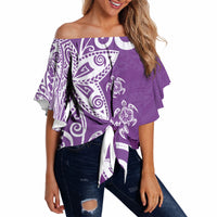 Polynesia Off Shoulder Wrap Waist Top Purple Tribal Turtle Floral Pattern LT05 - Polynesian Pride