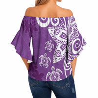 Polynesia Off Shoulder Wrap Waist Top Purple Tribal Turtle Floral Pattern LT05 - Polynesian Pride
