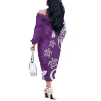 Polynesia Off The Shoulder Long Sleeve Dress Purple Tribal Turtle Floral Pattern LT05 - Polynesian Pride