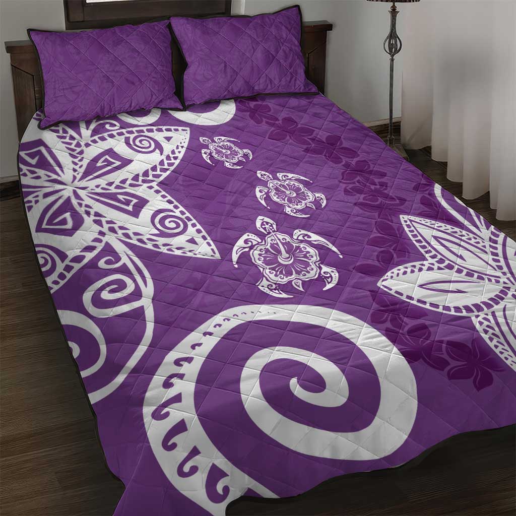 Polynesia Quilt Bed Set Purple Tribal Turtle Floral Pattern LT05 Purple - Polynesian Pride