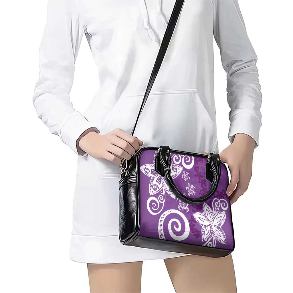 Polynesia Shoulder Handbag Purple Tribal Turtle Floral Pattern