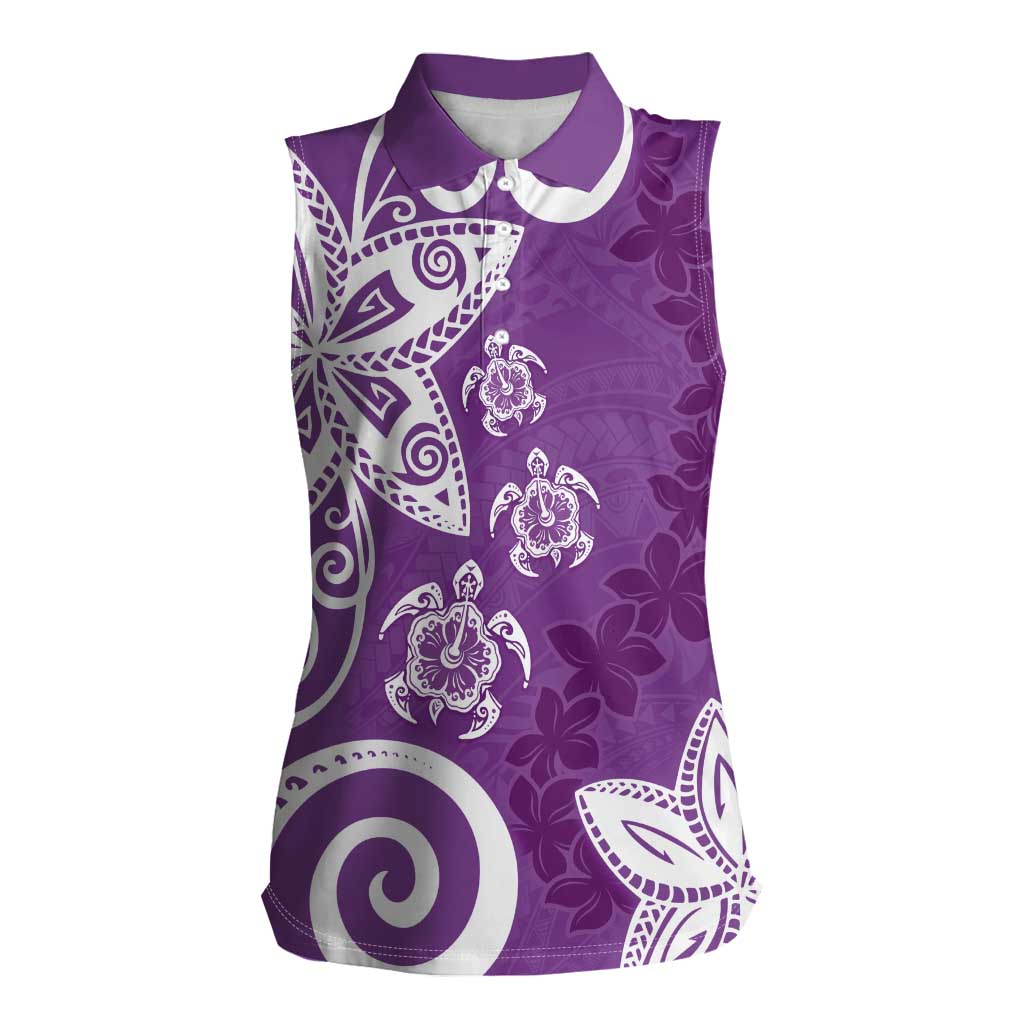 Polynesia Women Sleeveless Polo Shirt Purple Tribal Turtle Floral Pattern LT05 Female Purple - Polynesian Pride