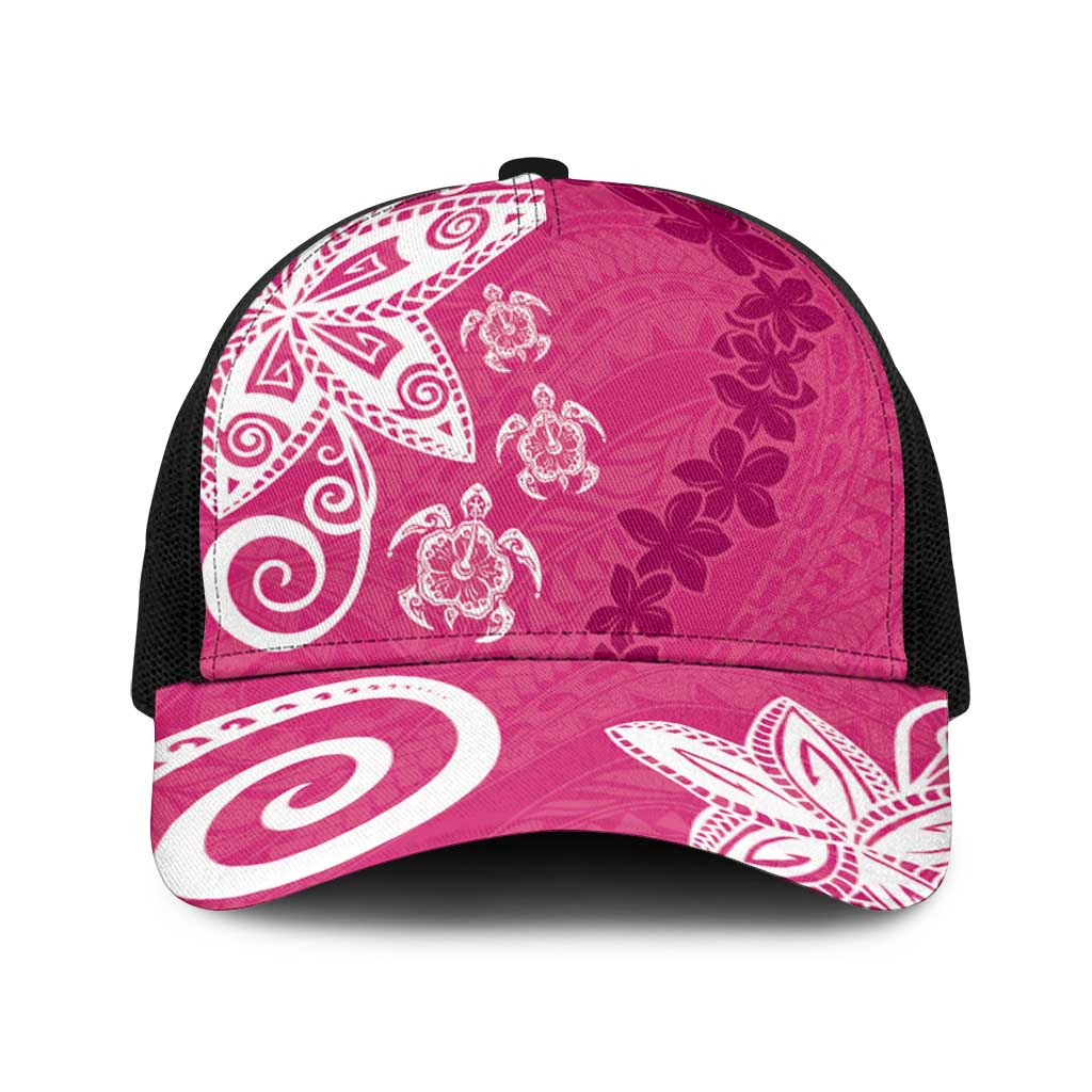 Polynesia Baseball Net Cap Pink Tribal Turtle Floral Pattern - Polynesian Pride