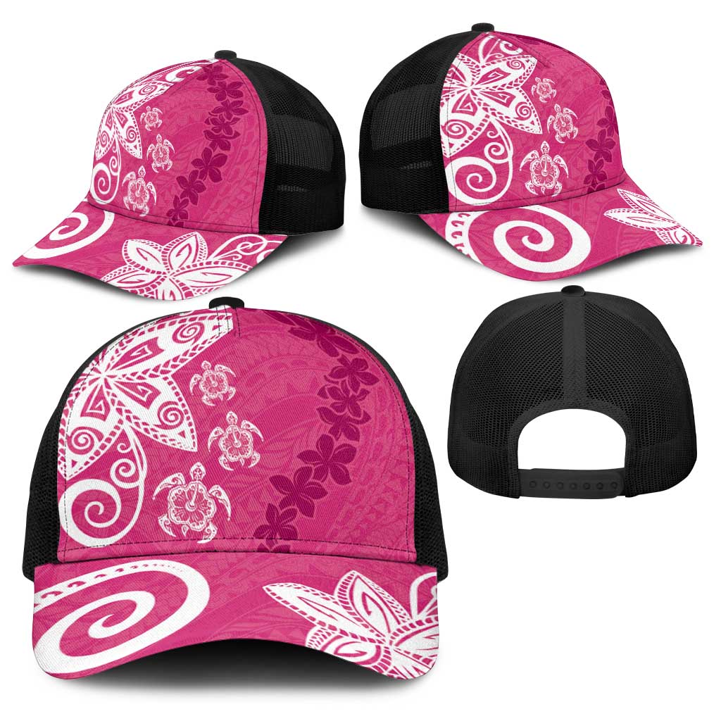 Polynesia Baseball Net Cap Pink Tribal Turtle Floral Pattern - Polynesian Pride