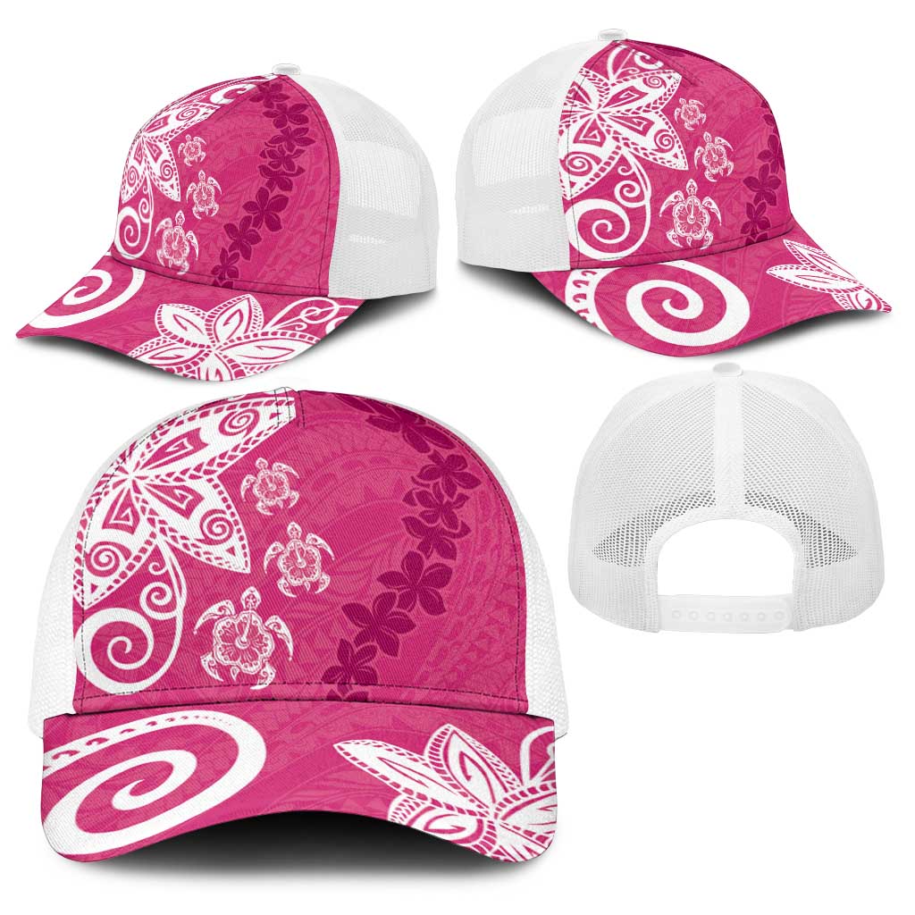 Polynesia Baseball Net Cap Pink Tribal Turtle Floral Pattern - Polynesian Pride