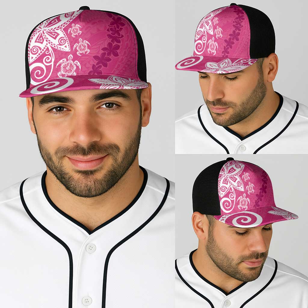 Polynesia Baseball Net Cap Pink Tribal Turtle Floral Pattern - Polynesian Pride