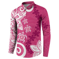Polynesia Button Sweatshirt Pink Tribal Turtle Floral Pattern