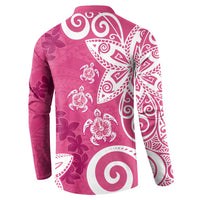 Polynesia Button Sweatshirt Pink Tribal Turtle Floral Pattern