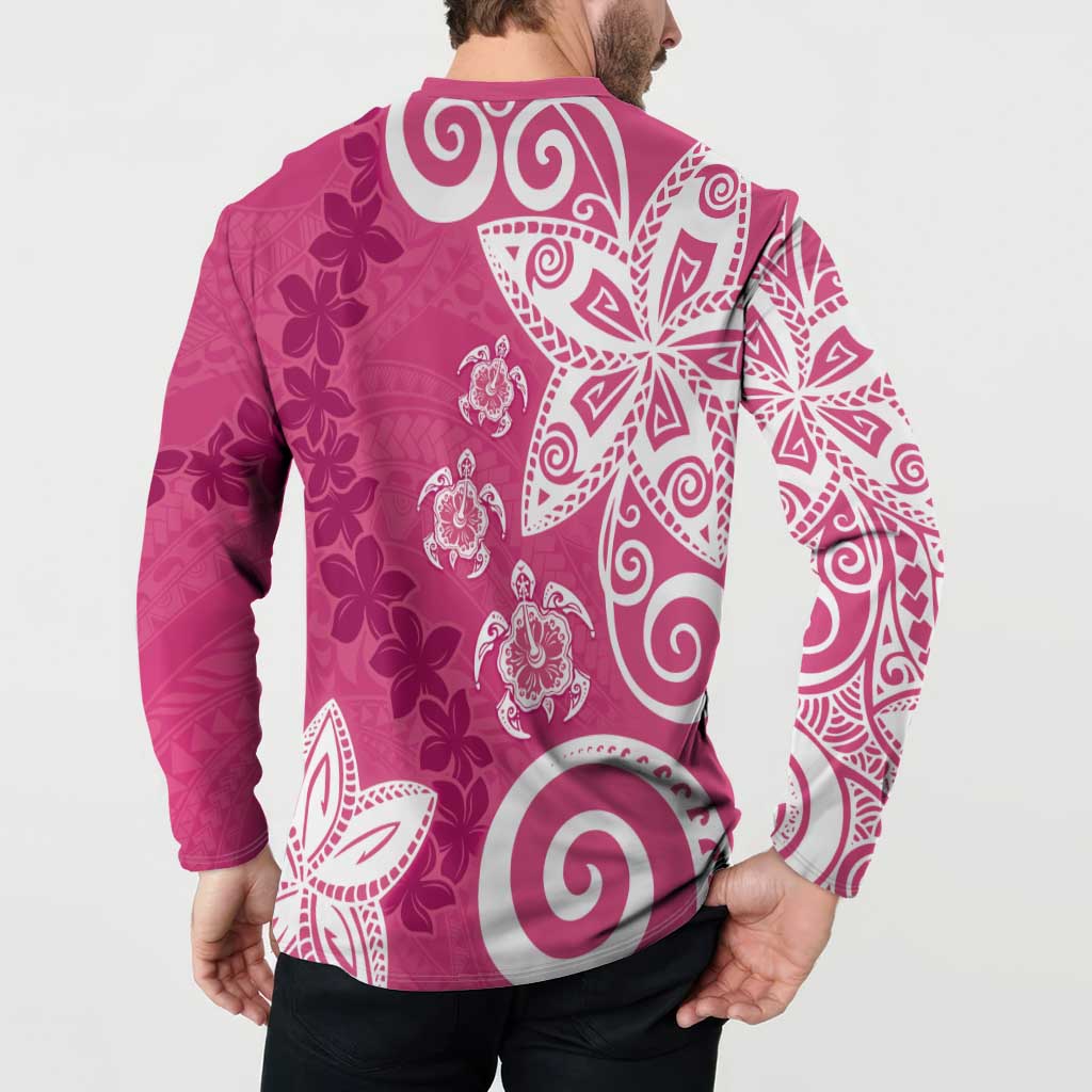 Polynesia Button Sweatshirt Pink Tribal Turtle Floral Pattern