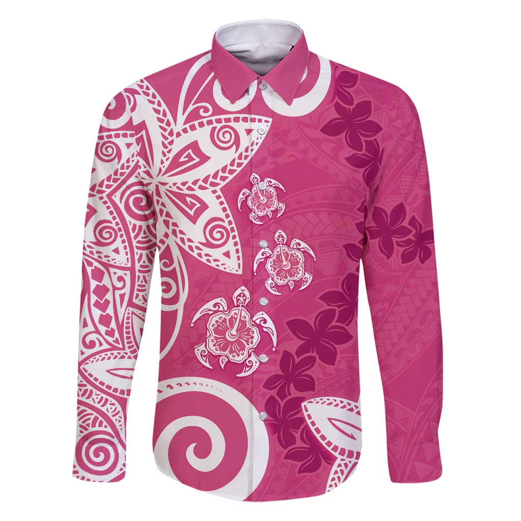 Polynesia Family Matching Mermaid Dress and Hawaiian Shirt Pink Tribal Turtle Floral Pattern LT05 Dad's Shirt - Long Sleeve Pink - Polynesian Pride