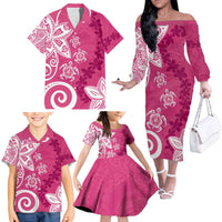 Polynesia Family Matching Off The Shoulder Long Sleeve Dress and Hawaiian Shirt Pink Tribal Turtle Floral Pattern LT05 - Polynesian Pride