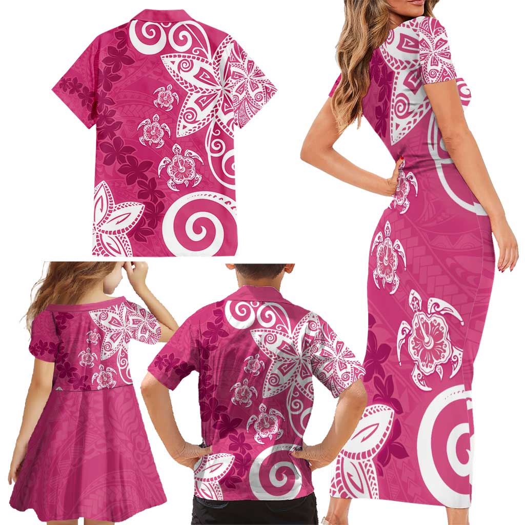 Polynesia Family Matching Short Sleeve Bodycon Dress and Hawaiian Shirt Pink Tribal Turtle Floral Pattern LT05 - Polynesian Pride