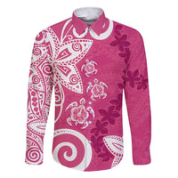 Polynesia Family Matching Short Sleeve Bodycon Dress and Hawaiian Shirt Pink Tribal Turtle Floral Pattern LT05 Dad's Shirt - Long Sleeve Pink - Polynesian Pride