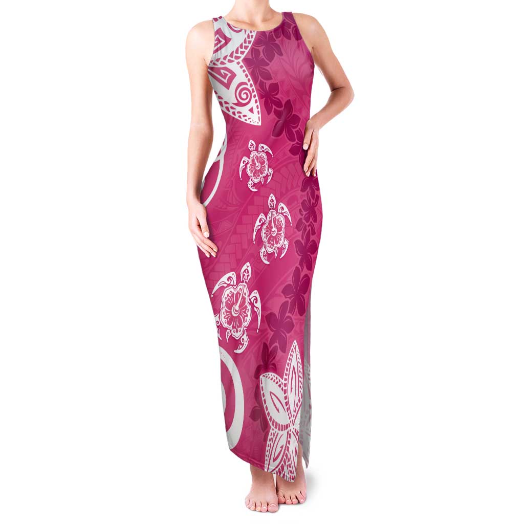 Polynesia Family Matching Tank Maxi Dress and Hawaiian Shirt Pink Tribal Turtle Floral Pattern