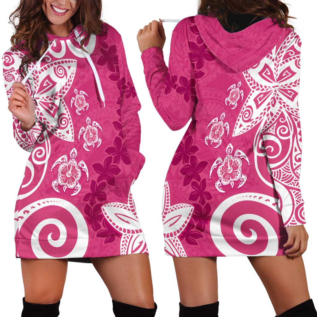 Polynesia Hoodie Dress Pink Tribal Turtle Floral Pattern LT05 - Polynesian Pride