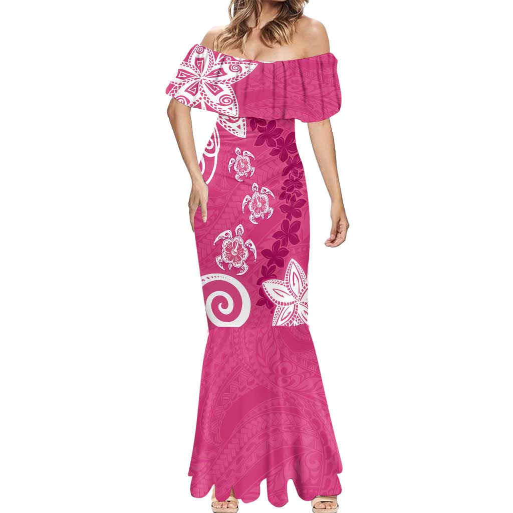 Polynesia Mermaid Dress Pink Tribal Turtle Floral Pattern LT05 - Polynesian Pride