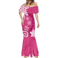 Polynesia Mermaid Dress Pink Tribal Turtle Floral Pattern LT05 - Polynesian Pride