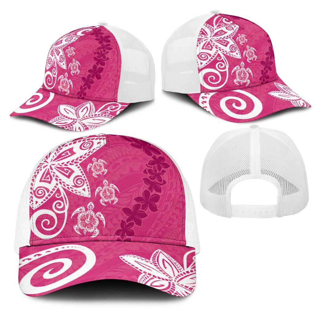Polynesia Mesh Trucker Cap Pink Tribal Turtle Floral Pattern - Polynesian Pride