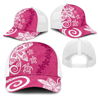 Polynesia Mesh Trucker Cap Pink Tribal Turtle Floral Pattern - Polynesian Pride