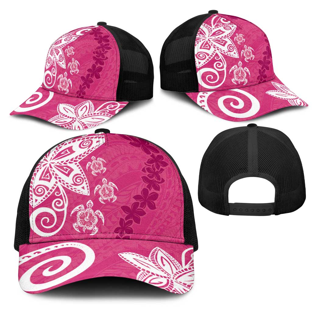 Polynesia Mesh Trucker Cap Pink Tribal Turtle Floral Pattern - Polynesian Pride