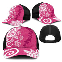 Polynesia Mesh Trucker Cap Pink Tribal Turtle Floral Pattern - Polynesian Pride