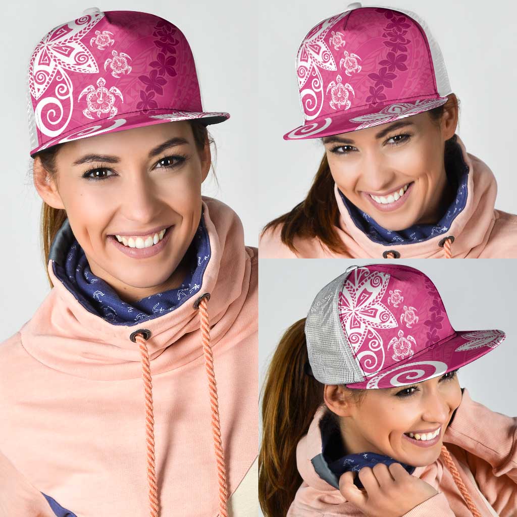 Polynesia Mesh Trucker Cap Pink Tribal Turtle Floral Pattern - Polynesian Pride