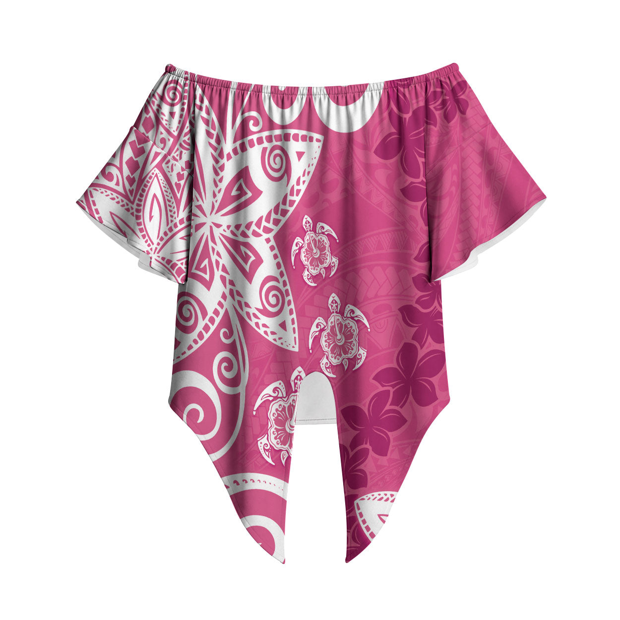 Polynesia Off Shoulder Wrap Waist Top Pink Tribal Turtle Floral Pattern LT05 Pink - Polynesian Pride