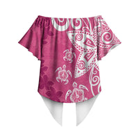 Polynesia Off Shoulder Wrap Waist Top Pink Tribal Turtle Floral Pattern LT05 - Polynesian Pride